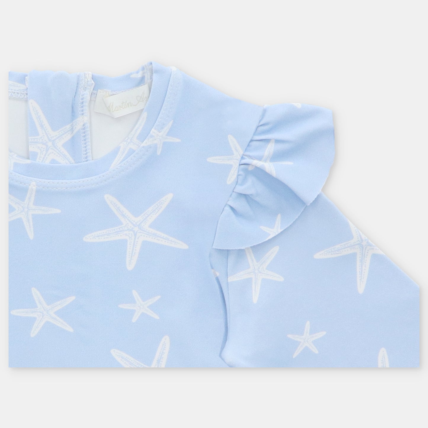 Star Langarm-Badeanzug, Hellblau und Weiß