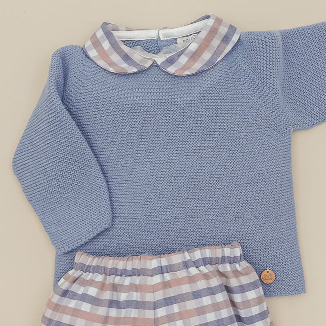 CONJUNTO JUBON CUELLO BEBE CON BOMBACHO A CUADROS