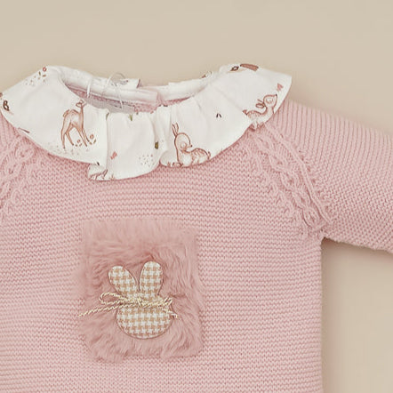 CONJUNTO JUBON Y POLAINA BEBÉ CONEJITO ROSA