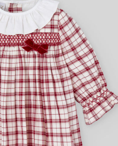 VESTIDO CUADROS FRUNCIDO CON CUELLO