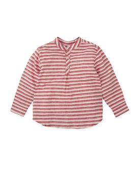ROTES GESTREIFTES LANGARMHEMD AUS LEINEN