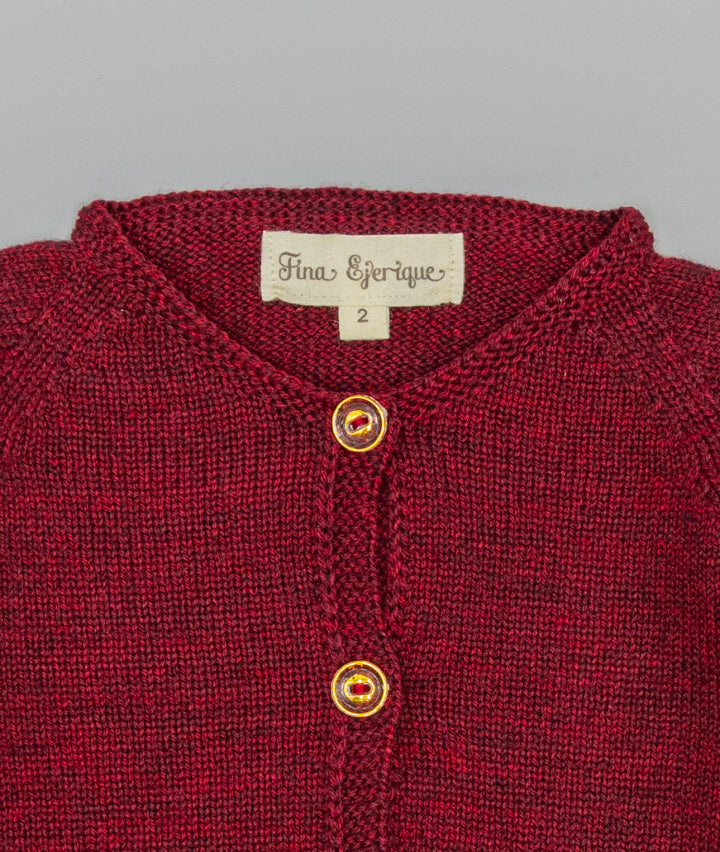 CHAQUETA GRANATE DE PUNTO CON BOTON JOYA SIN COTURAS EN LANA MERINO