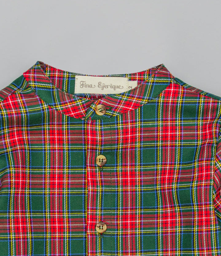 CAMISA VERDE DE VIELLA CON CUADROS Y CUELLO MAO