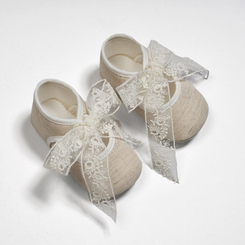 ZAPATO BAUTIZO TEJIDO CINTA PUNTILLA