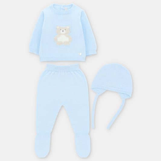 CONJUNTO DE PUNTO JUBÓN, POLAINA CAPOTA OSO