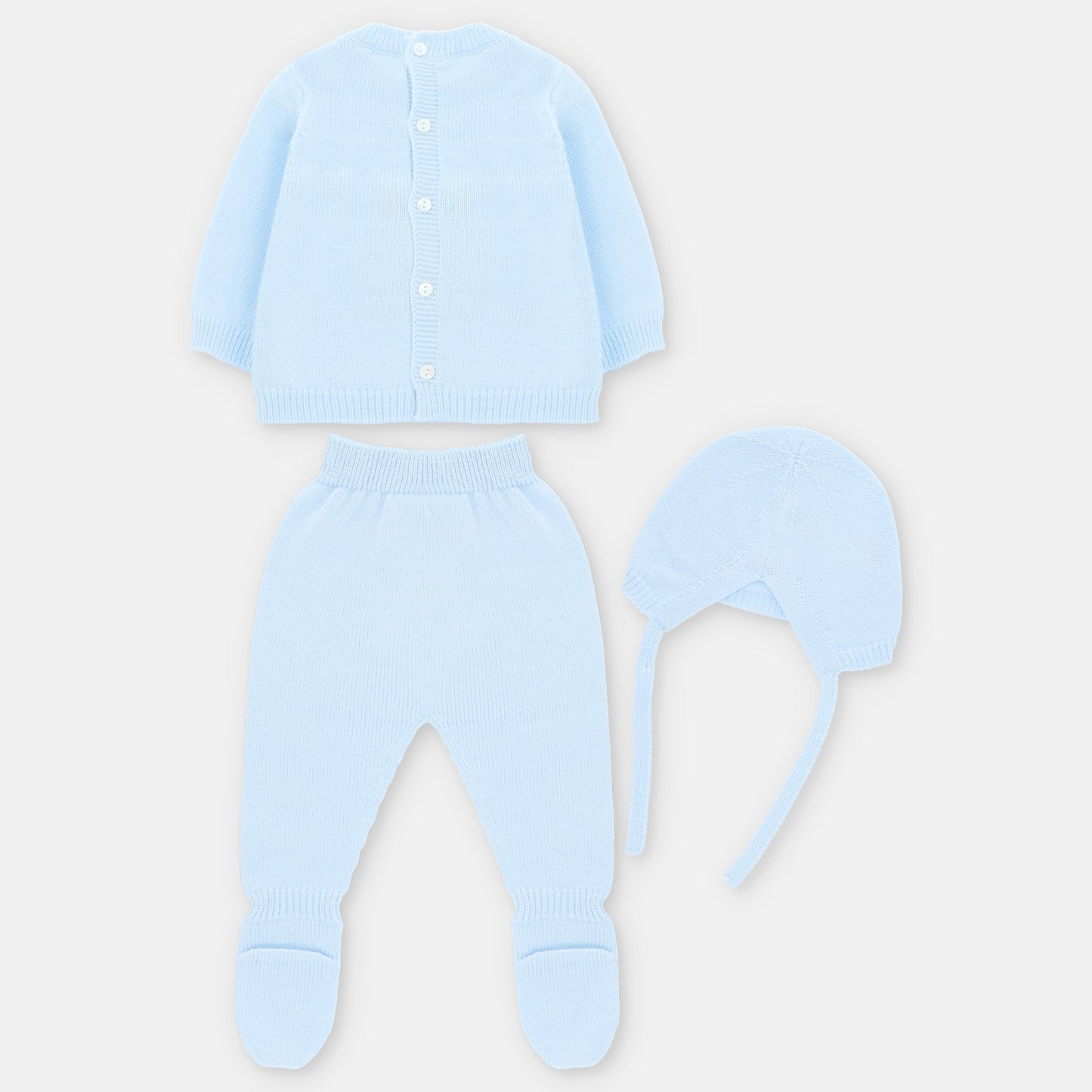 CONJUNTO DE PUNTO JUBÓN, POLAINA CAPOTA OSO