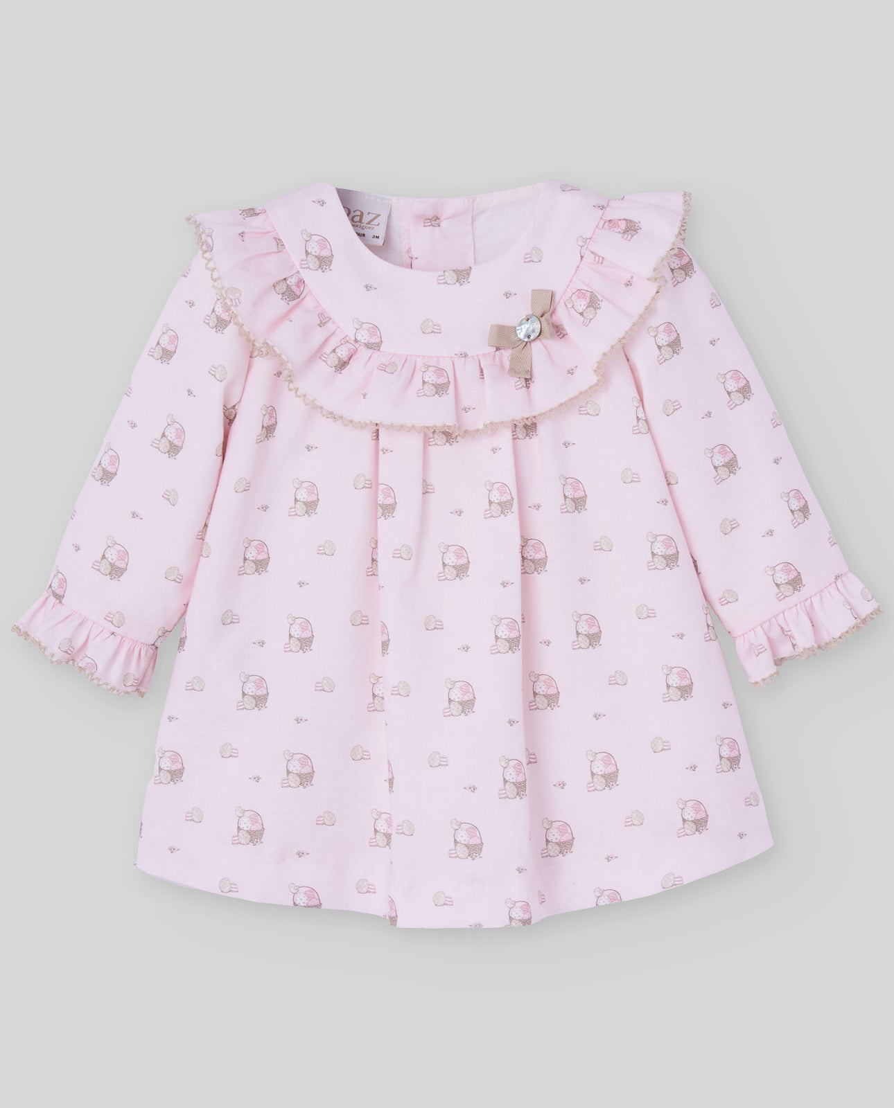 VESTIDO CON VOLANTE EN CUELLO Y BRAGA "PASCUA"