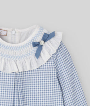 VESTIDO INFANTIL NIÑA CUADROS CELESTE "PONTE"- PAZ RODRÍGUEZ