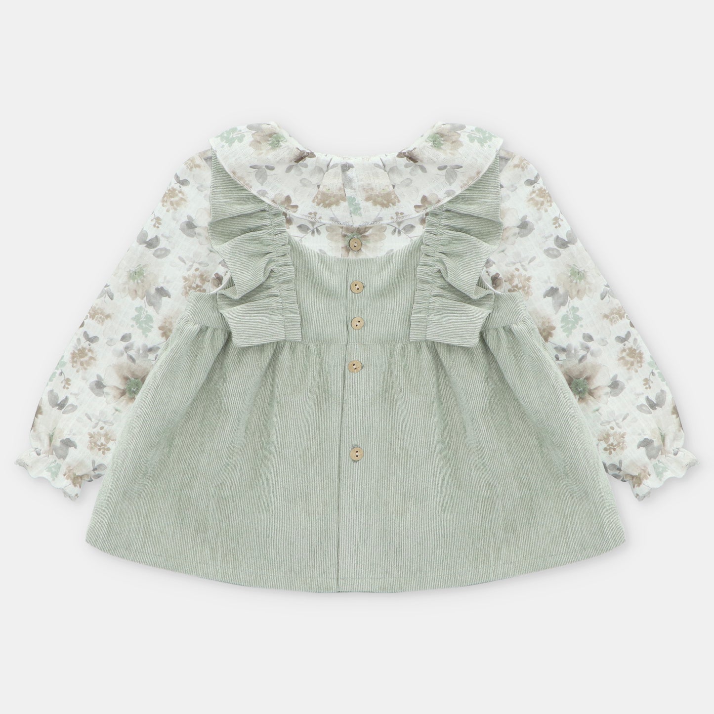 YORK GIRL'S BLOUSE AND OVERALL SET WITH RUFFLED FABRIC