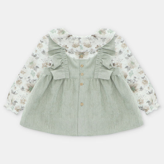 YORK GIRL'S BLOUSE AND OVERALL SET WITH RUFFLED FABRIC