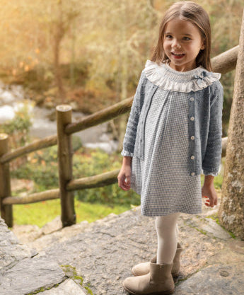 VESTIDO INFANTIL NIÑA CUADROS CELESTE "PONTE"- PAZ RODRÍGUEZ