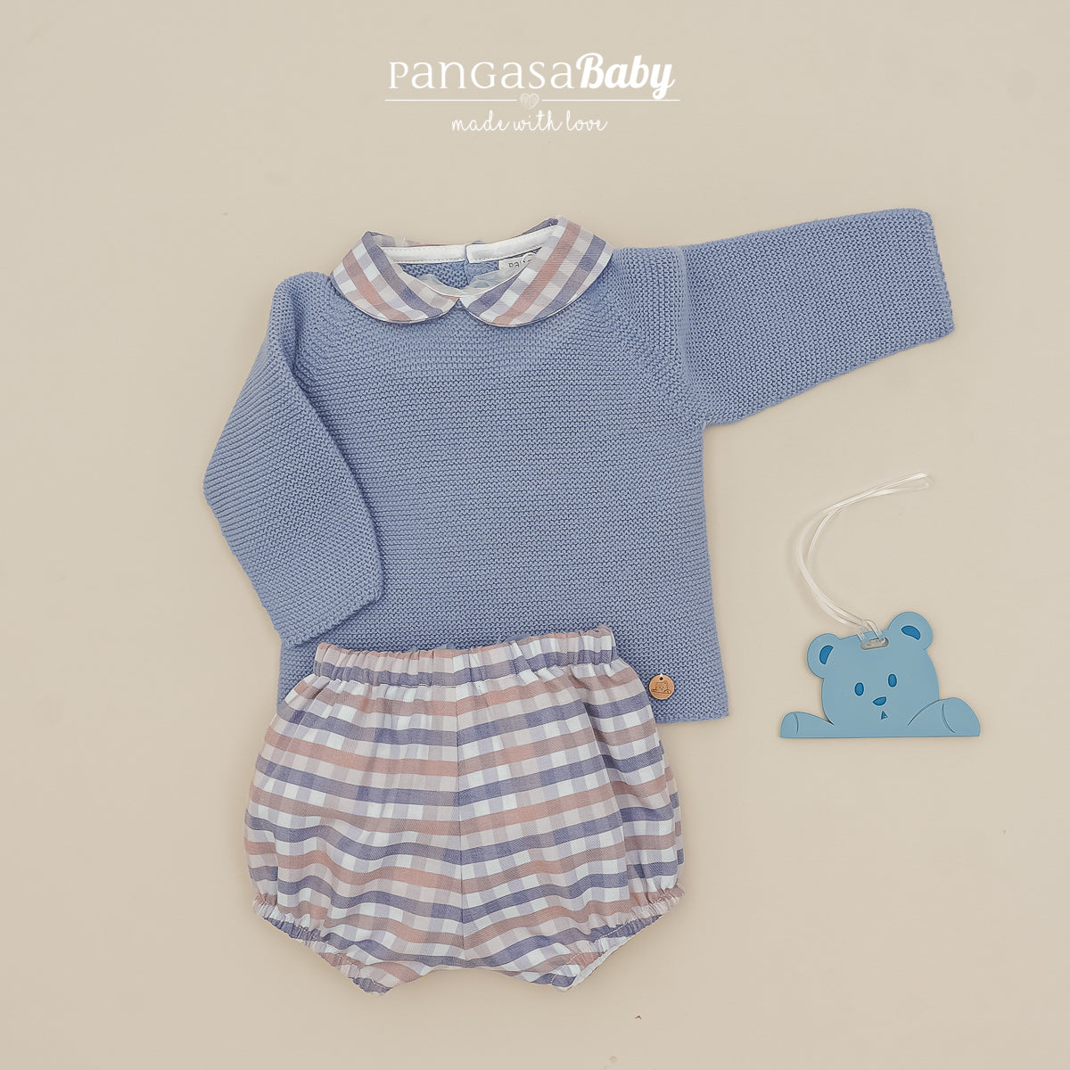 CONJUNTO JUBON CUELLO BEBE CON BOMBACHO A CUADROS