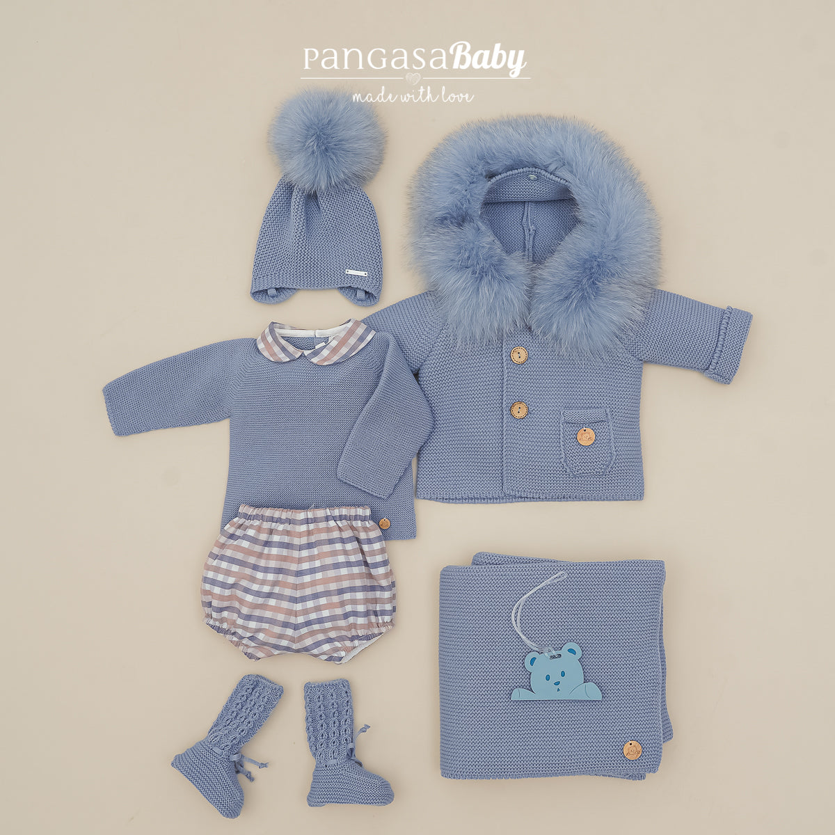 CONJUNTO JUBON CUELLO BEBE CON BOMBACHO A CUADROS