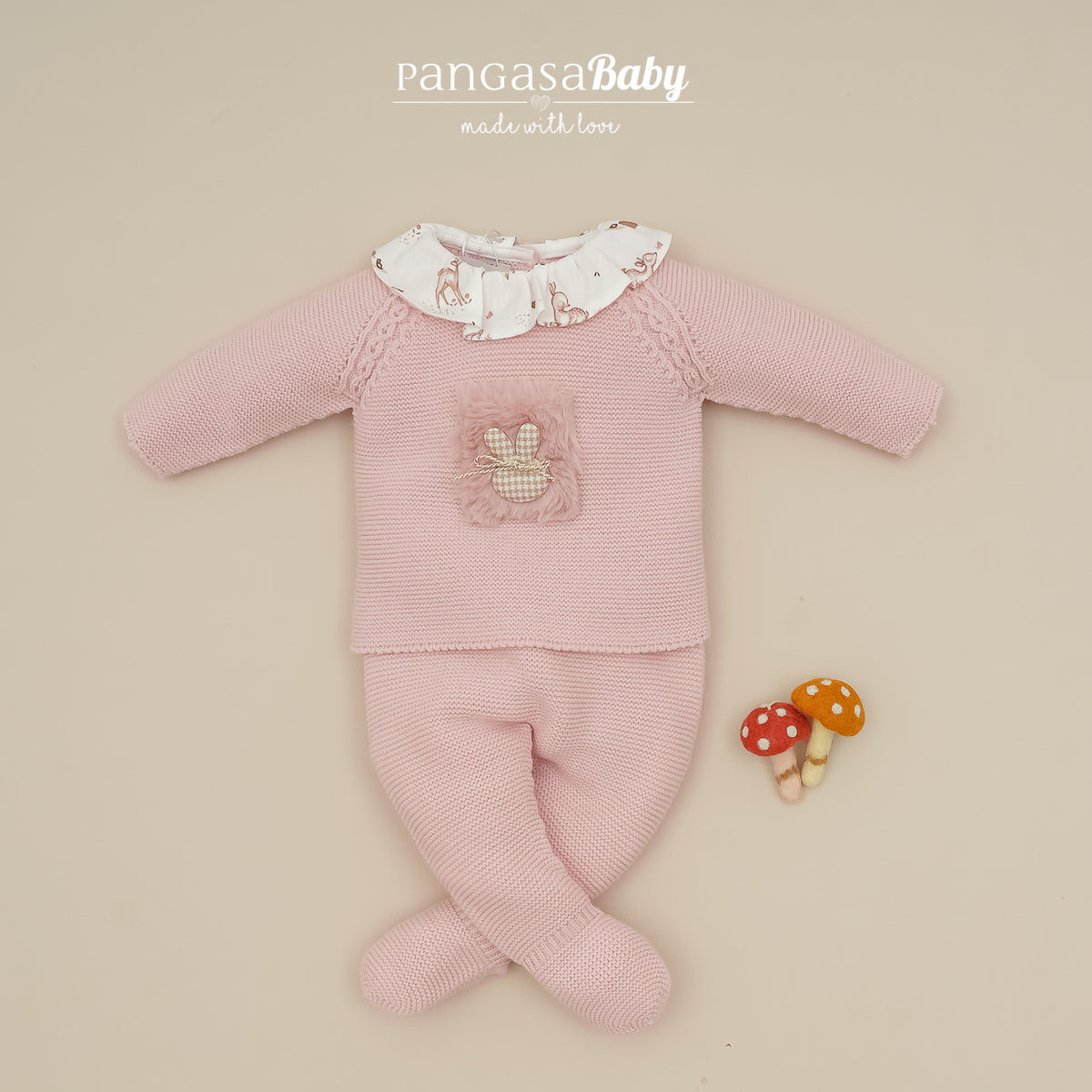 CONJUNTO JUBON Y POLAINA BEBÉ CONEJITO ROSA