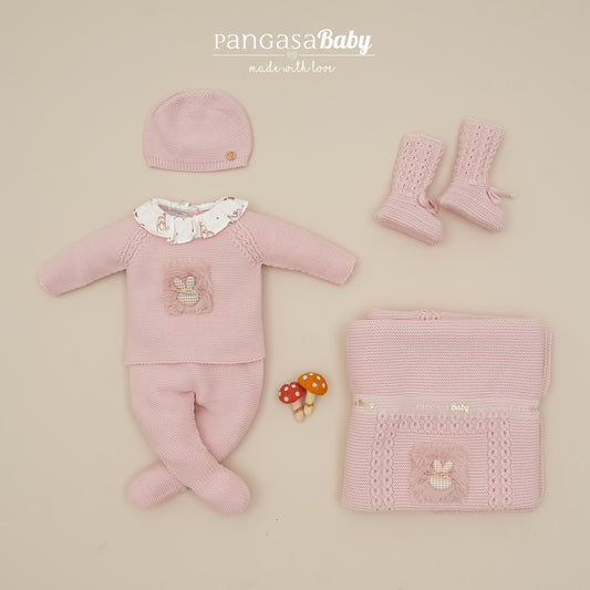 CONJUNTO JUBON Y POLAINA BEBÉ CONEJITO ROSA