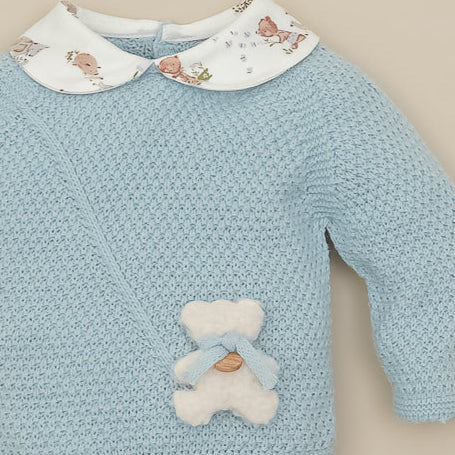 CONJUNTO JUBON Y POLAINA CUELLO BEBE OSITO AZUL