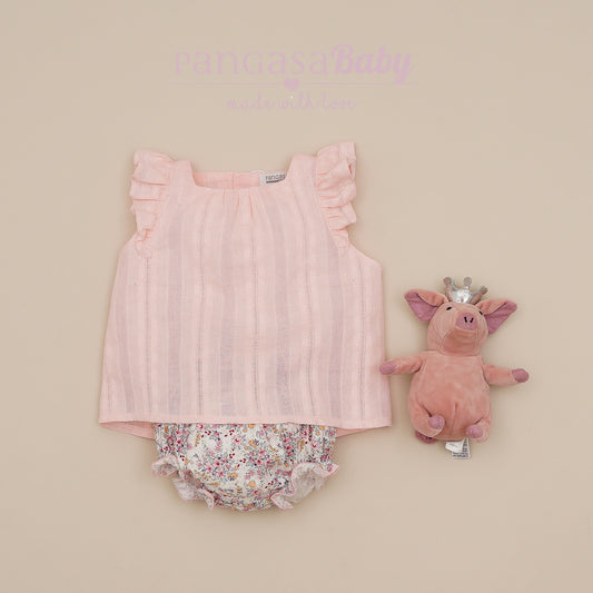 Set aus Bluse mit Stickerei und Blumenmuster