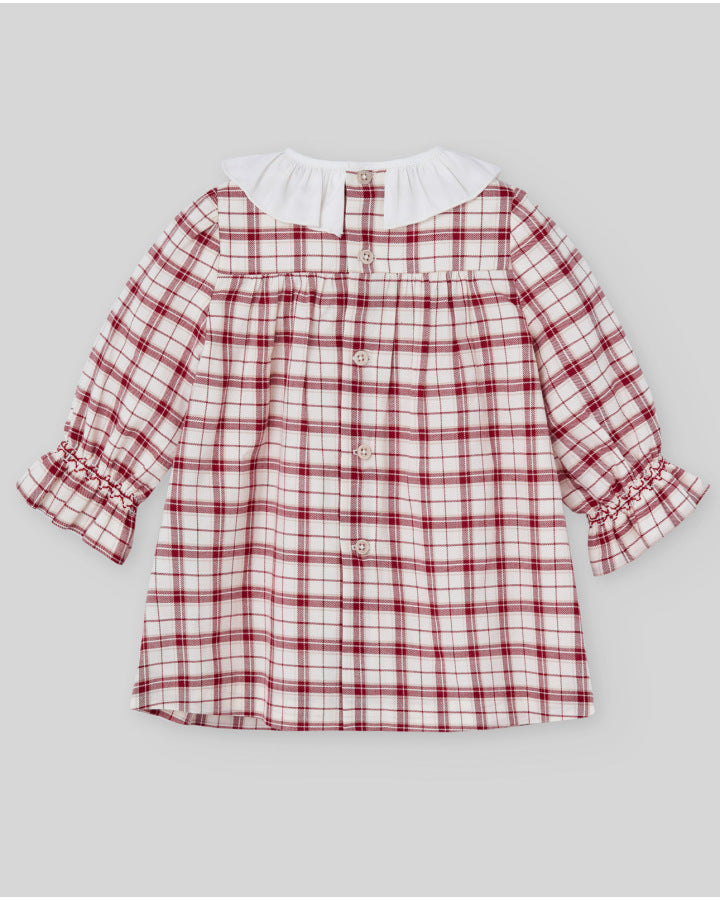 VESTIDO CUADROS FRUNCIDO CON CUELLO