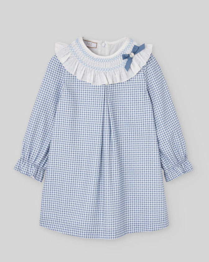 VESTIDO INFANTIL NIÑA CUADROS CELESTE "PONTE"- PAZ RODRÍGUEZ
