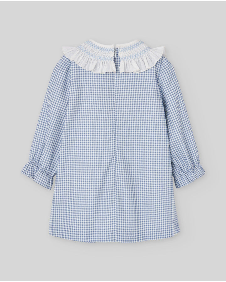 VESTIDO INFANTIL NIÑA CUADROS CELESTE "PONTE"- PAZ RODRÍGUEZ
