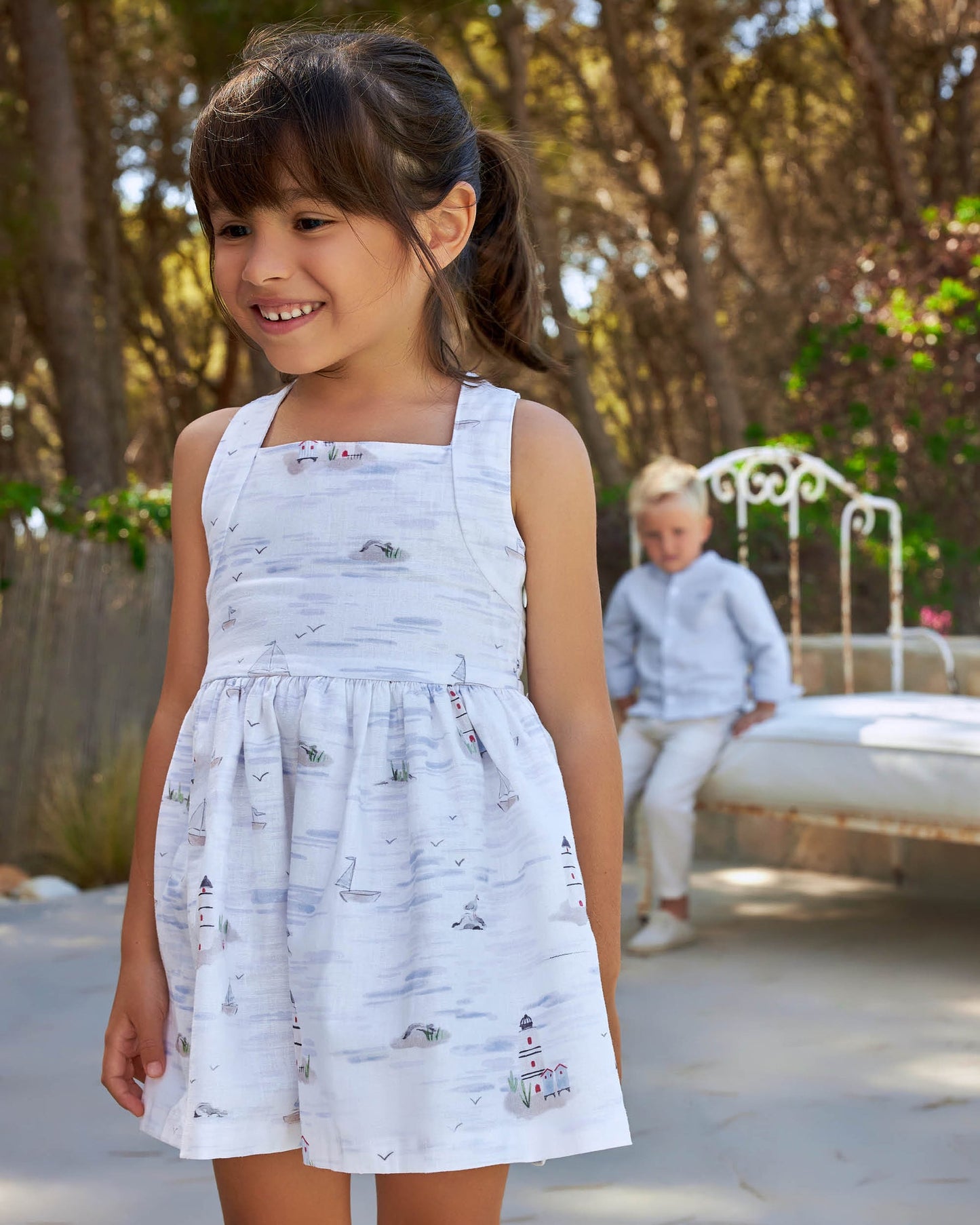 SAILOR PRINT LINEN DRESS SAND