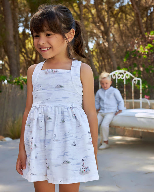 SAILOR PRINT LINEN DRESS SAND