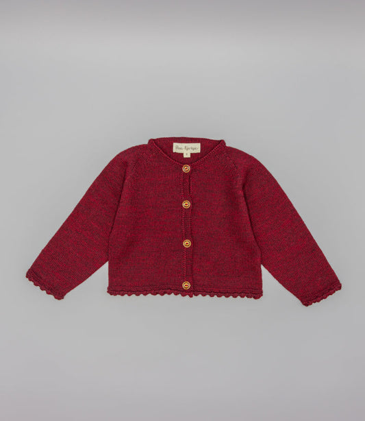 CHAQUETA GRANATE DE PUNTO CON BOTON JOYA SIN COTURAS EN LANA MERINO