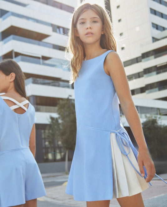 SHORT DRESS WITH BOW AND PLEATS ON ONE SIDE
