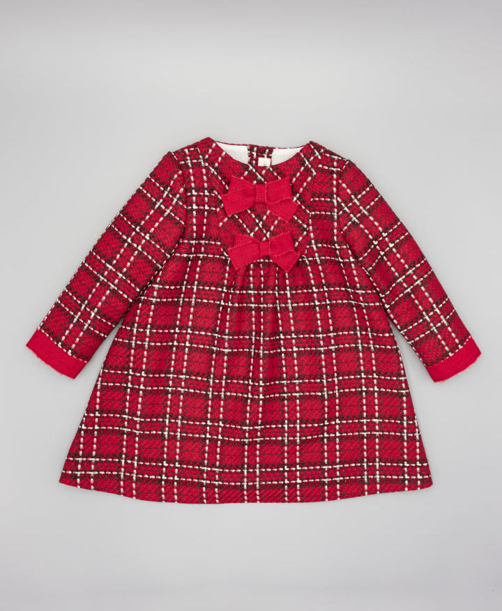 VESTIDO NIÑA TEJIDO ESTRUCTURADO ROJO CON LAZOS
