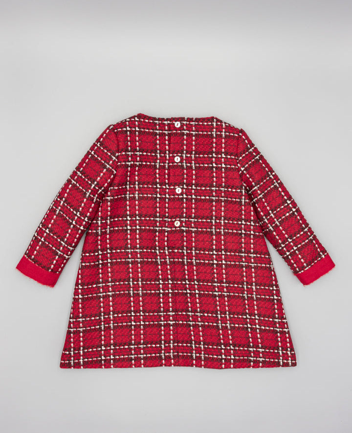 VESTIDO NIÑA TEJIDO ESTRUCTURADO ROJO CON LAZOS