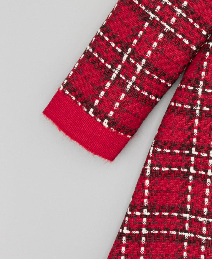 VESTIDO NIÑA TEJIDO ESTRUCTURADO ROJO CON LAZOS