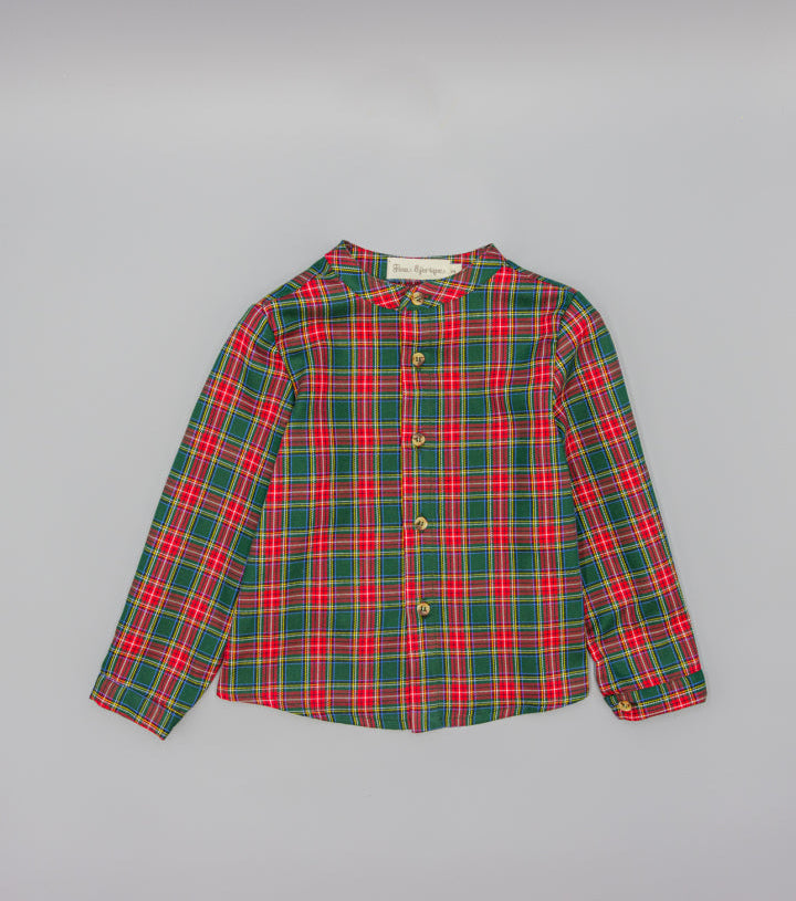 CAMISA VERDE DE VIELLA CON CUADROS Y CUELLO MAO