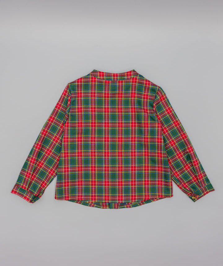 CAMISA VERDE DE VIELLA CON CUADROS Y CUELLO MAO