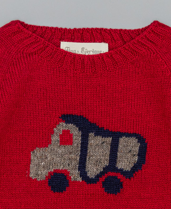 JERSEY ROJO DE PUNTO CON CAMIÓN