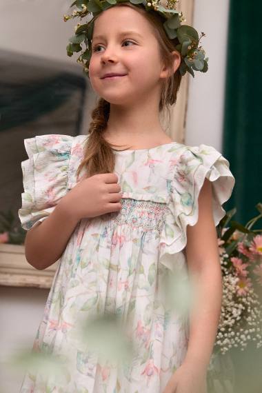 Floral dress with smocked knit