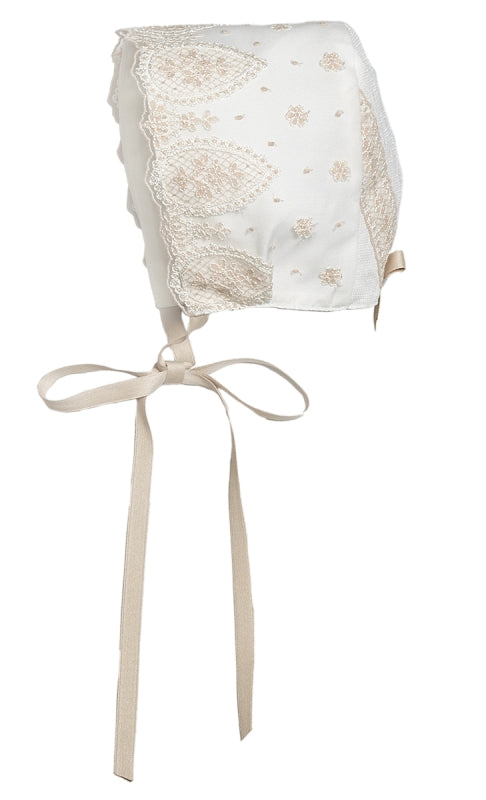 Capota Bebe bautizo En Tul Plumeti Y Puntilla CRUDO-TOSTADO