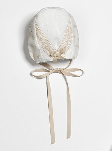 Capota Bebe bautizo En Tul Plumeti Y Puntilla CRUDO-TOSTADO