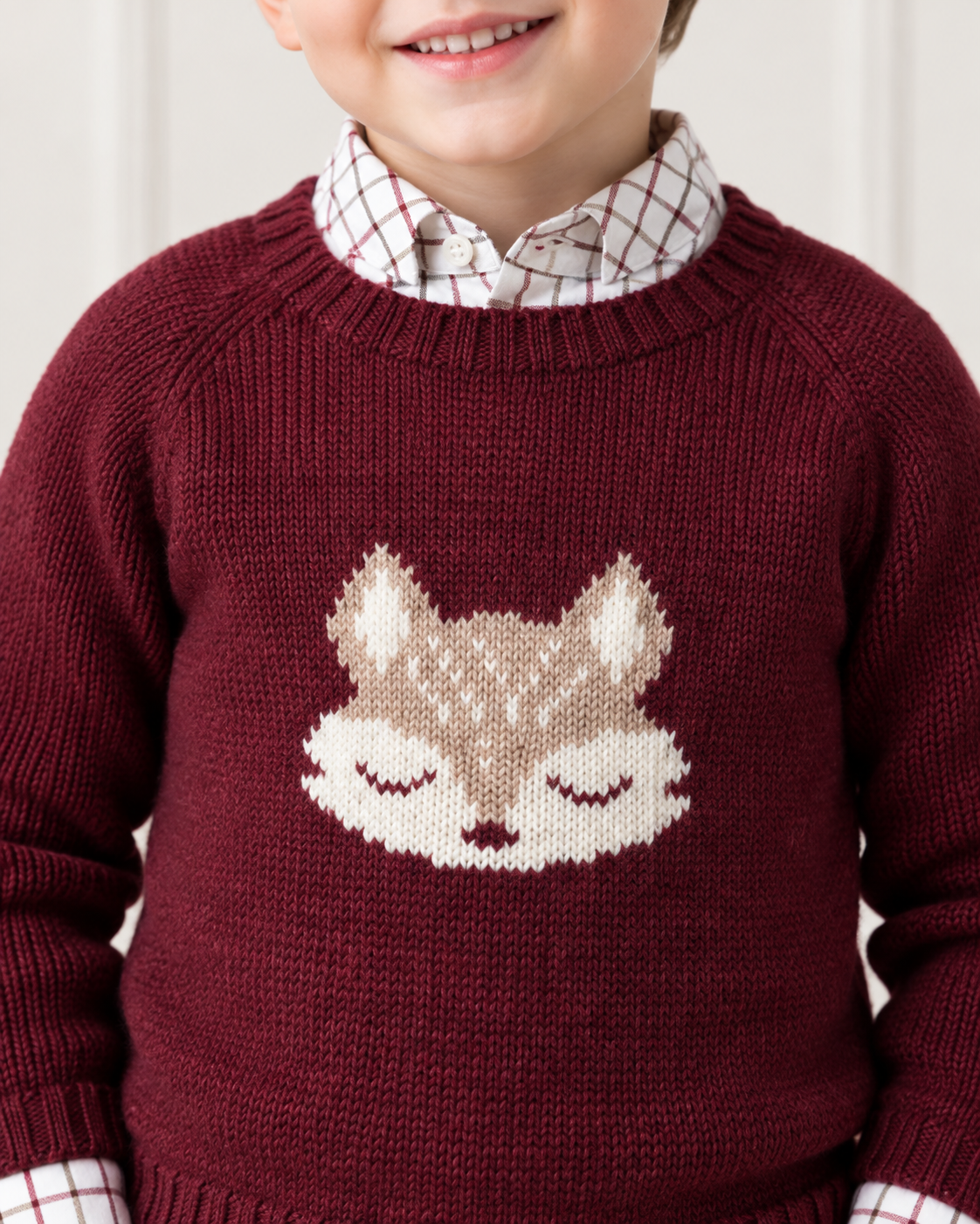 Jersey granate de lana merino con intarsia de zorrito- Fina Ejerique